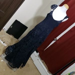 Boohoo Boutique Navy lace floor length gown